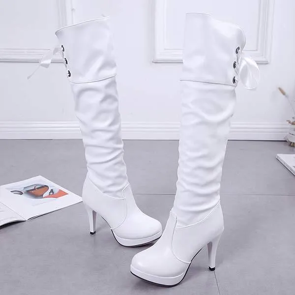 Women's High-Heel Waterproof Platform Knee-High Boots 64849741C