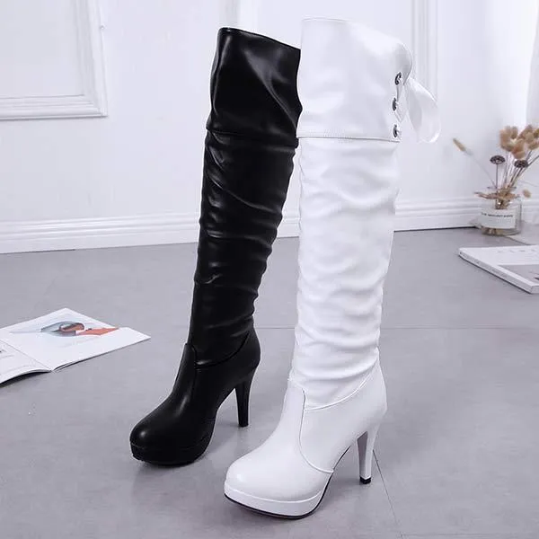 Women's High-Heel Waterproof Platform Knee-High Boots 64849741C