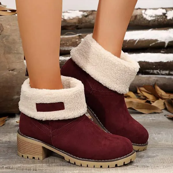 Women's Mid-Calf Chunky Heel Suede Snow Boots 21628214C