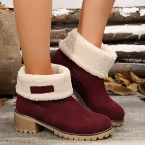 Women's Mid-Calf Chunky Heel Suede Snow Boots 21628214C