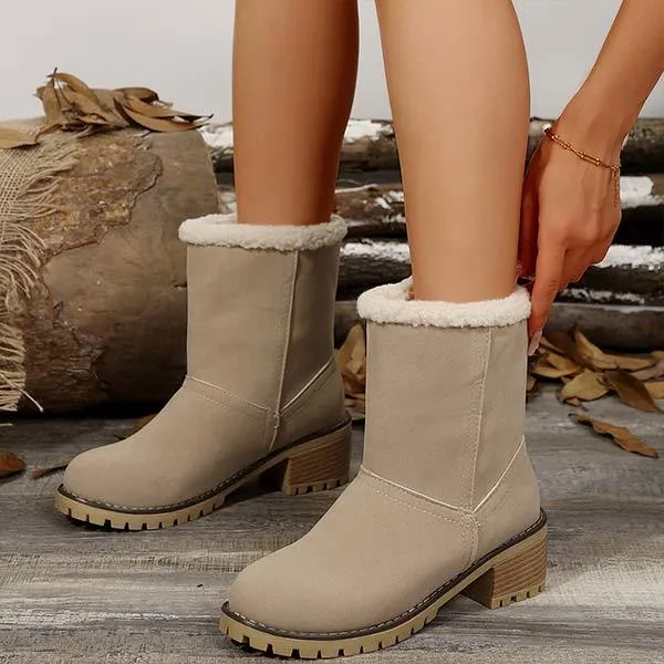 Women's Mid-Calf Chunky Heel Suede Snow Boots 21628214C