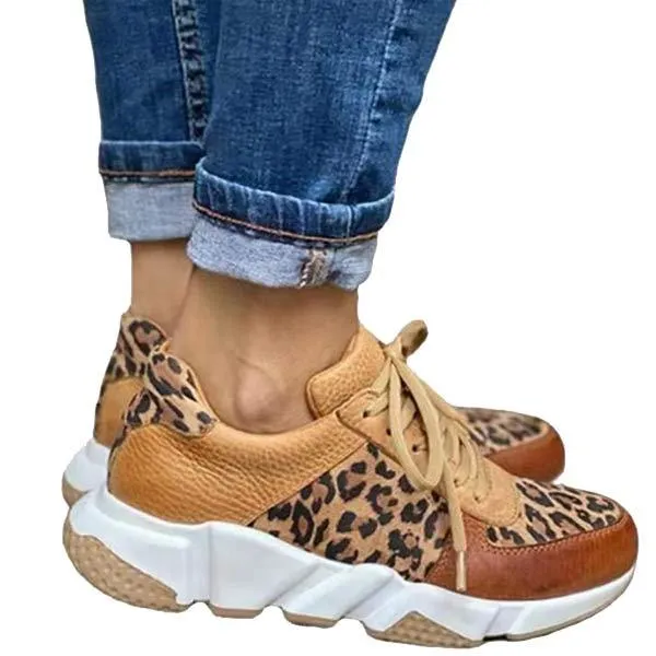 Women's Platform Leopard Print Lace-Up Sneakers 32874762C