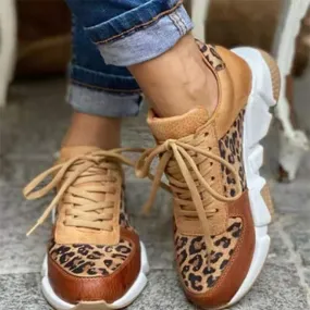 Women's Platform Leopard Print Lace-Up Sneakers 32874762C